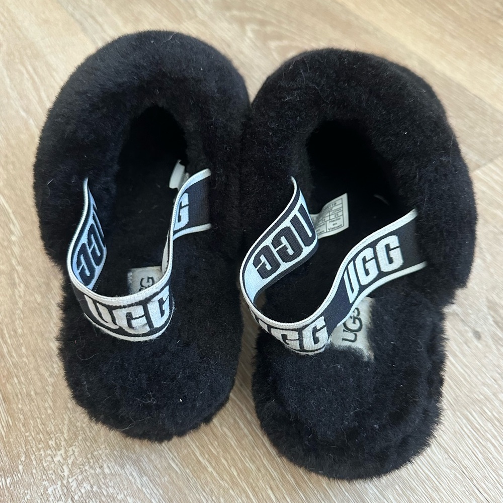 UGG Black Fluffy Slippers